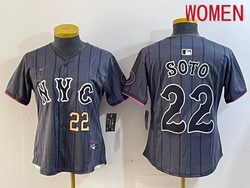 Women New York Mets 22 Soto Black City Edition 2024 Nike MLB Jersey style 5